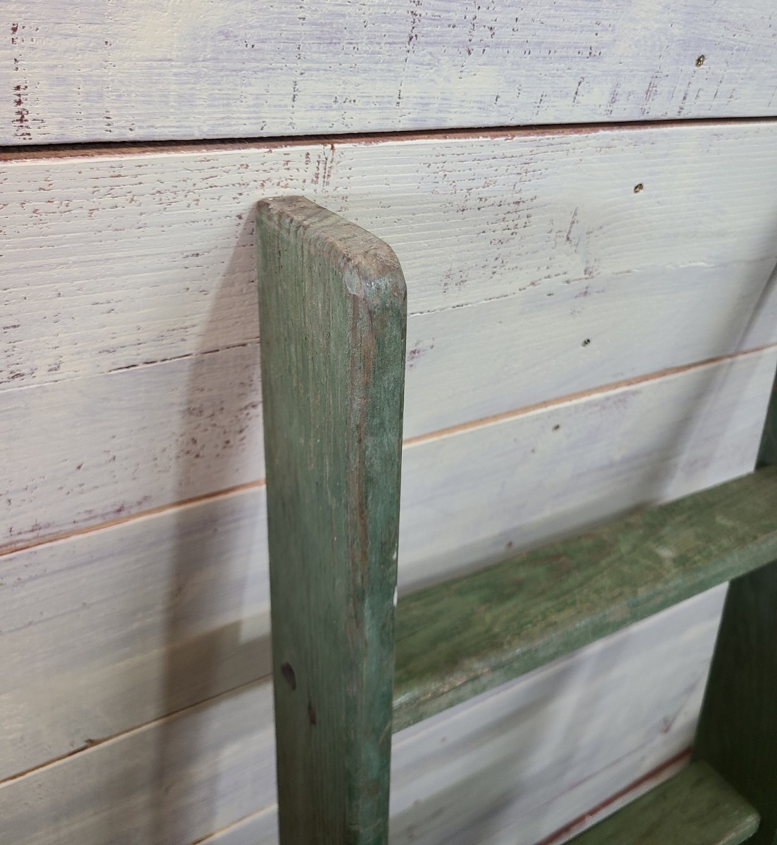 フランス アンティーク 木製 ウッドラダー 梯子 ブロカント シャビー ペイント 脚立 店舗什器 展示台 ディスプレイ_画像2