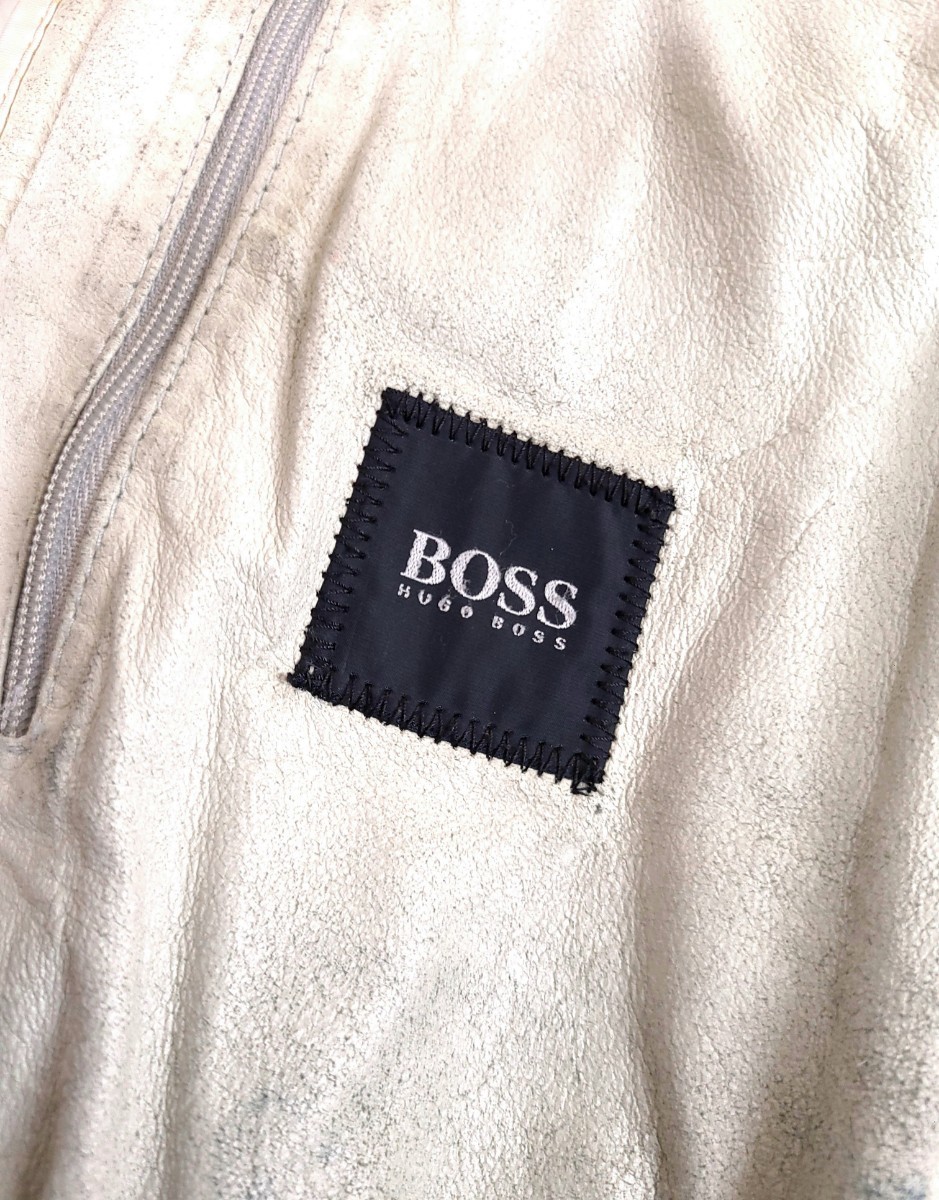  beautiful goods *HUGO BOSS Hugo Boss real mouton rider's jacket leather fur blouson men's 46 Italy bookbinding leather boa 