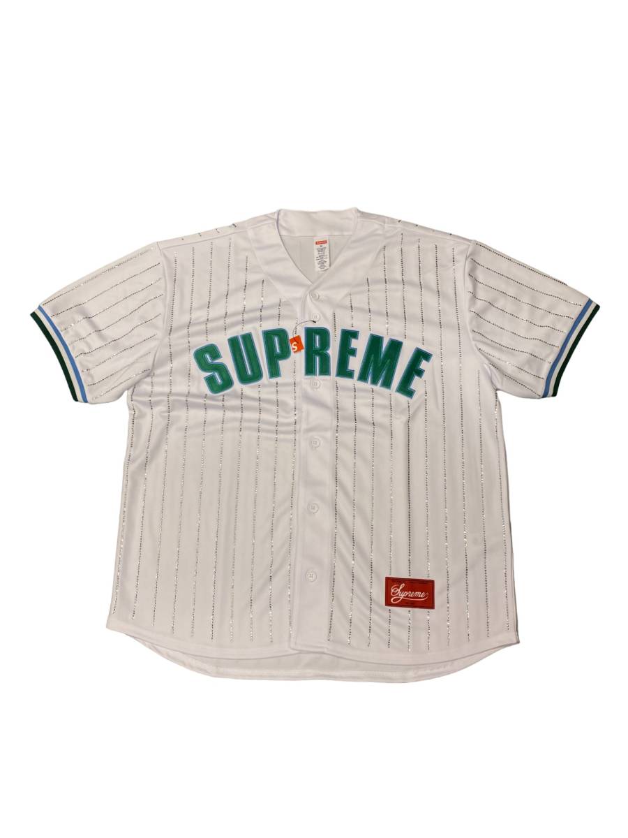 【新品】Supreme シュプリーム【Rhinestone Stripe Baseball Jersey】22SS ラインストーン ベースボール ジャージー Mサイズ_画像1