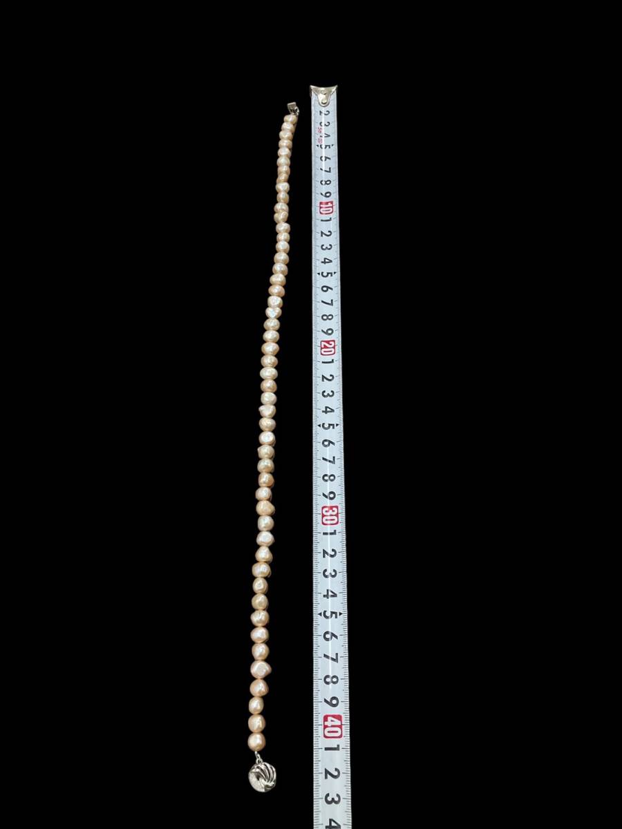 【C】本真珠 バロック型 高級 シルバー刻印 ピンク ネックレス １円スタートの画像4