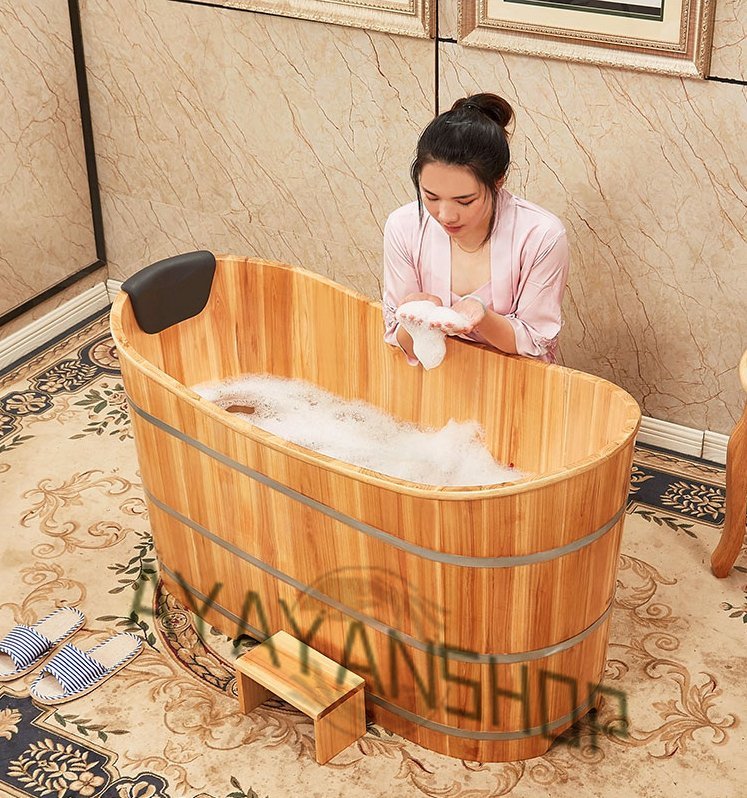 高品質木製浴槽 バスタブ 美容院サウナ　成人バケツ お風呂 家庭用シャワー 100cm