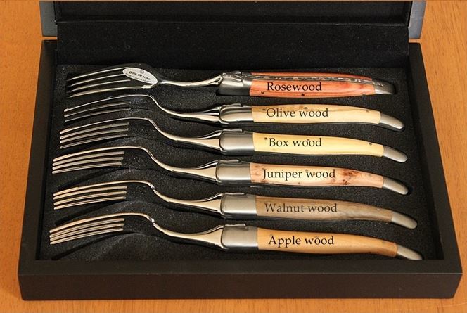 *Laguiole en Aubrac wood canteen of cutlery 100% совершенно сделан под заказ 6 видов дерево ножи 12 шт. комплект ( нож 6шт.@ вилка 6шт.@)*