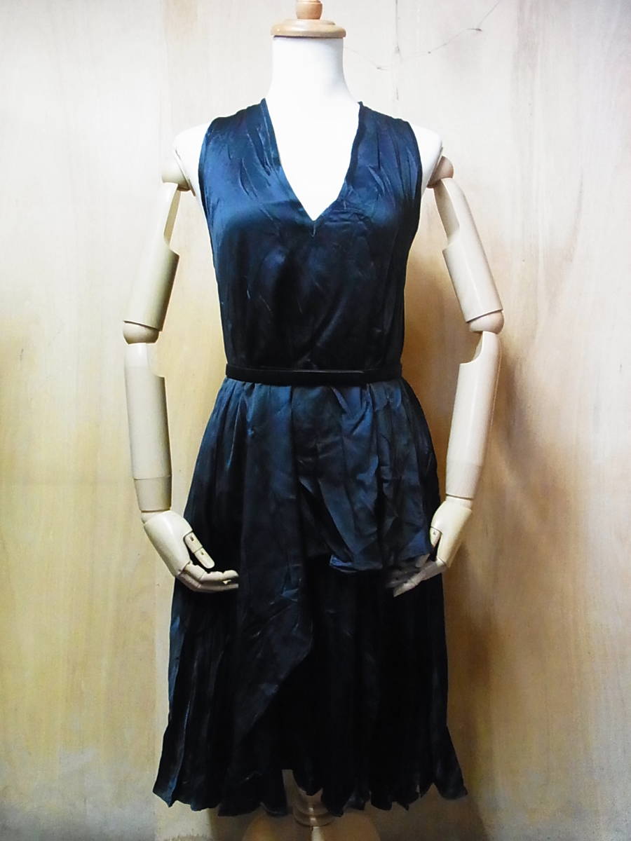 綺麗 正規品 GIVENCHY ジバンシィ ベルト付き シルクサテン ワンピース ドレス 濃紺 サイズ38