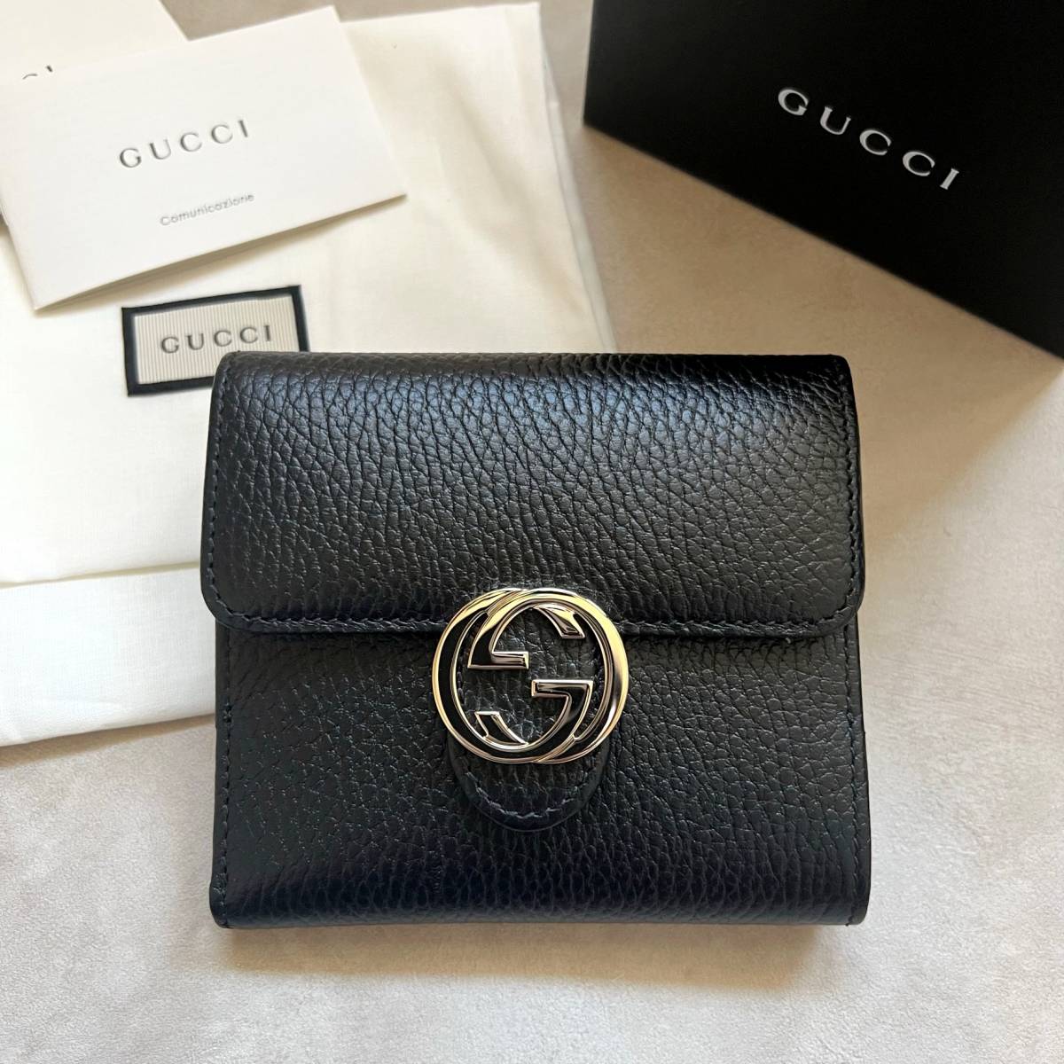 GUCCI グッチ 二つ折り財布 ドリアン GG レザー ブラック