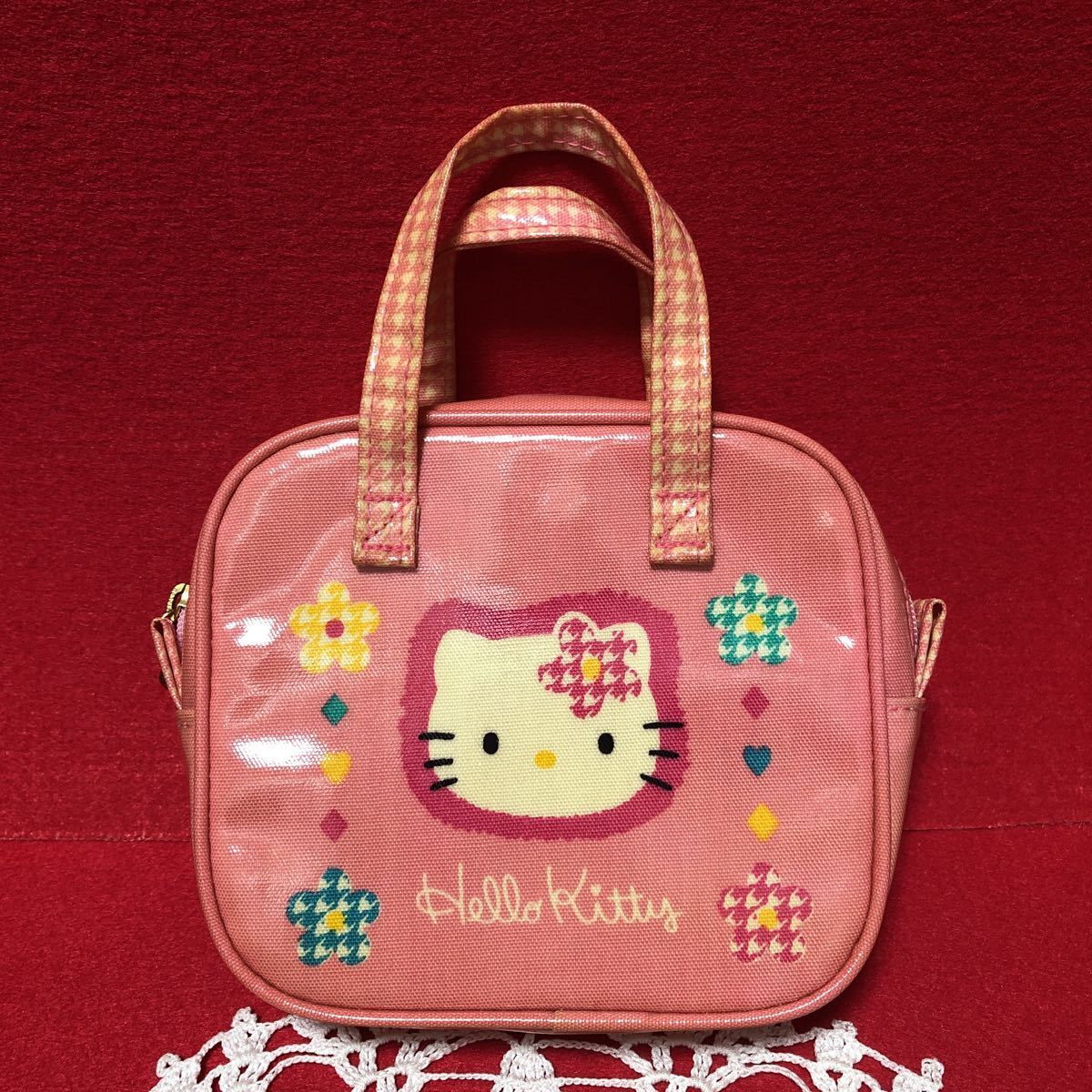  Kitty * Hello Kitty * Kitty Chan * hand .. pouch Mini bag *1997 year * flower flower * retro 