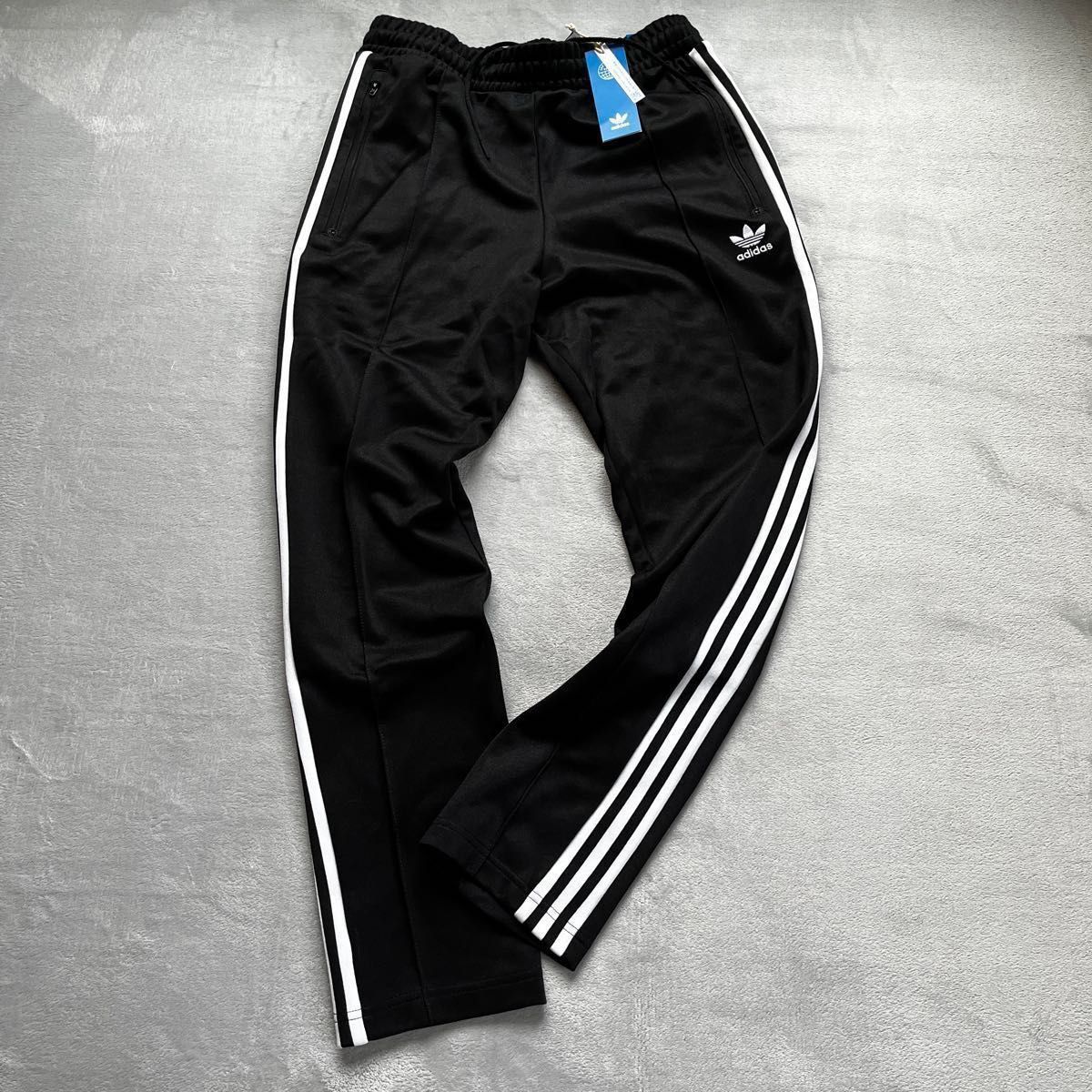 adidas アディダス トレフォイル 刺繍ロゴ 3本線 ジャージパンツ トラックパンツ ベッケンバウアー ブラック 新品 XL