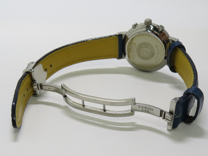 【中古】FENDI 腕時計 クロノグラフ クオーツ 革ベルト ネイビー文字盤 4500L_画像6