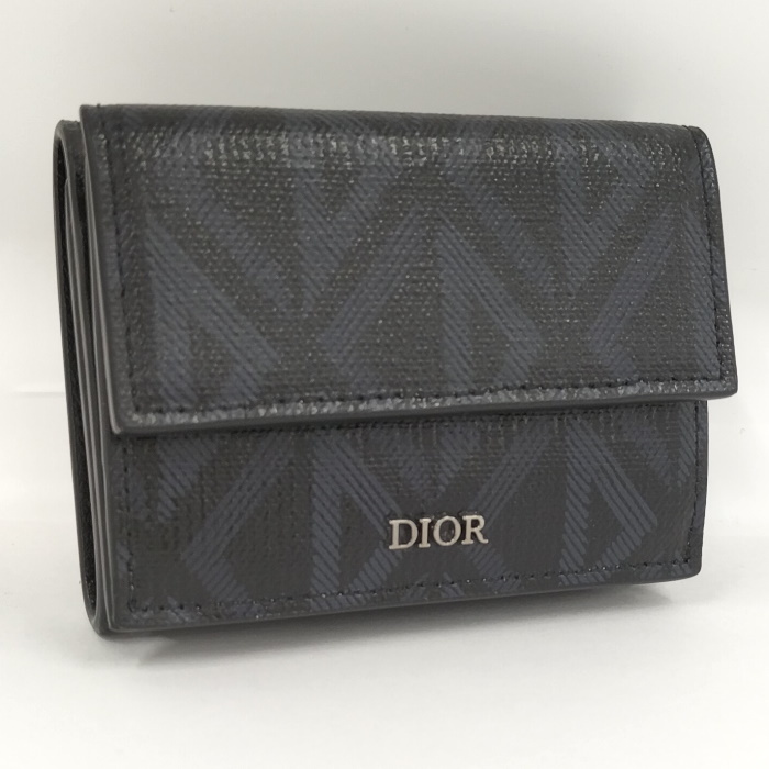 【中古】Christian Dior コンパクトウォレット 財布 レザー ブラック 2ESBC1100CD