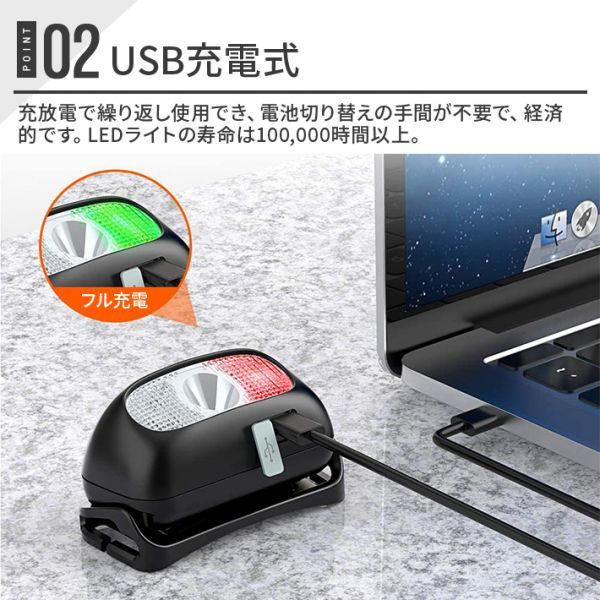 ヘッドライト 充電式 USB LED アウトドア用ヘッドライト 40g超軽量 高輝度 5種点灯モード 赤＆白ライト 800mAh SOS点滅 頭部 ヘッドランプ_画像6