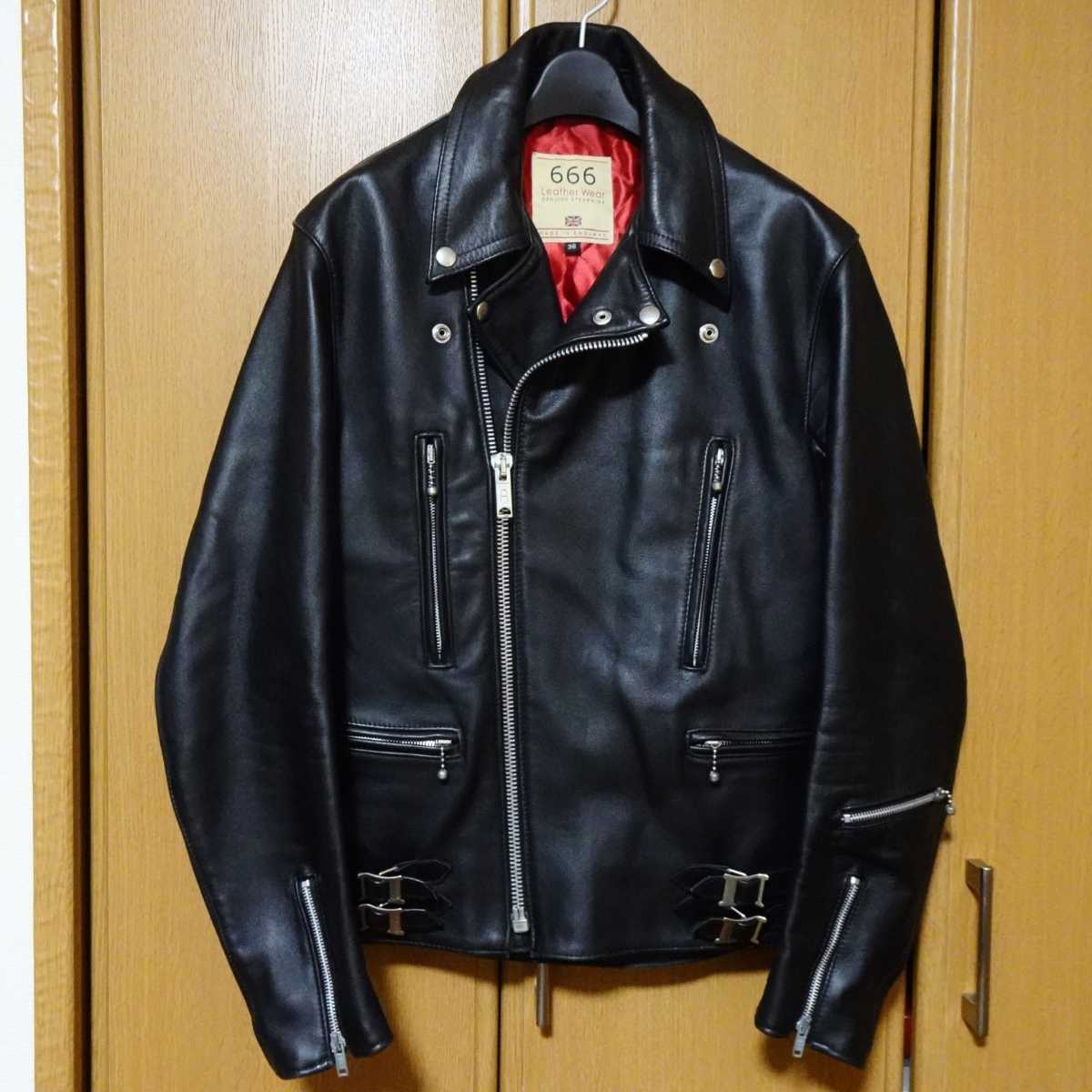 666 Leather wear ダブルライダースジャケット 36 レザー ブラック 黒 ステアハイド 牛革 ルイスレザー ライトニング イングランド製