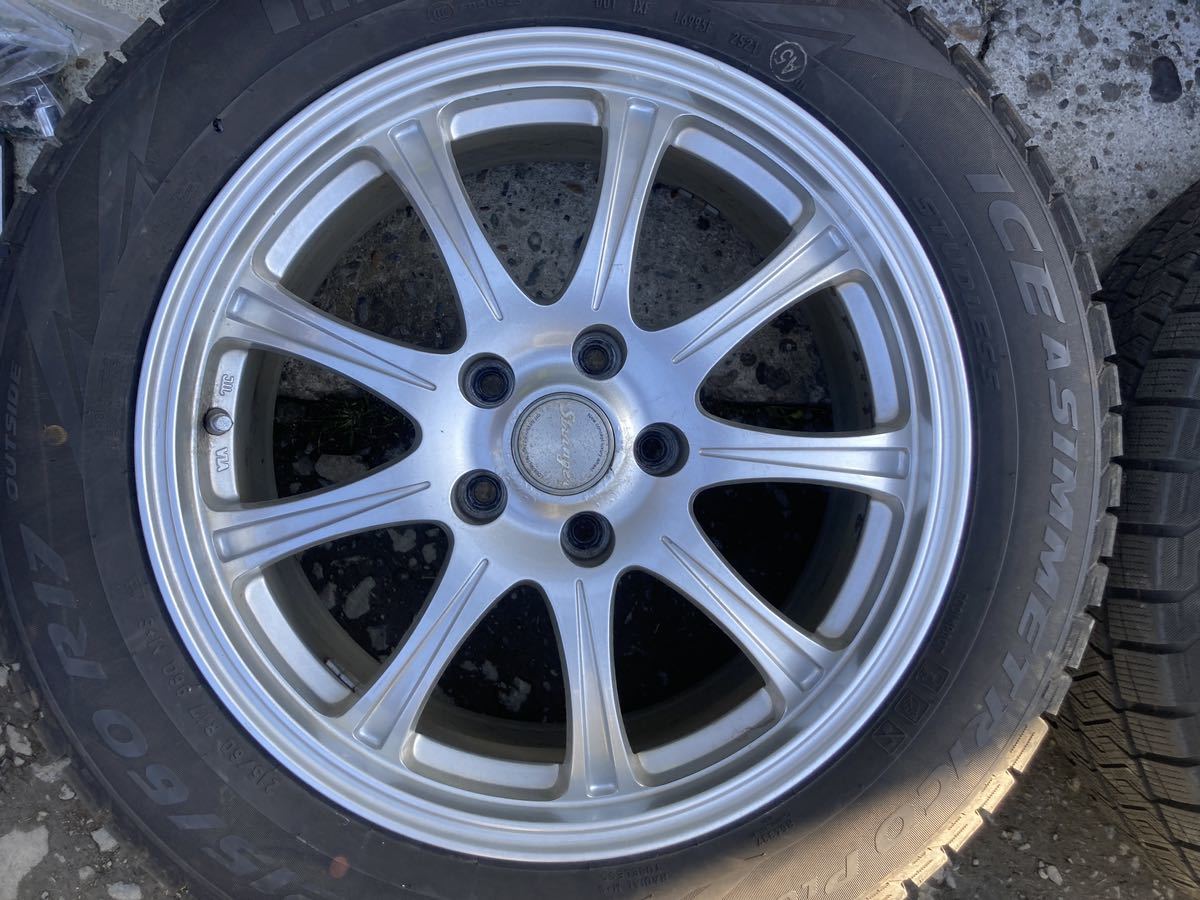バリ山 stranger 17インチ 7J PCD114.3 5穴 ET38 ピレリ ICE ASIMMETRICO PLUS 215/60R17 2021年製 4本