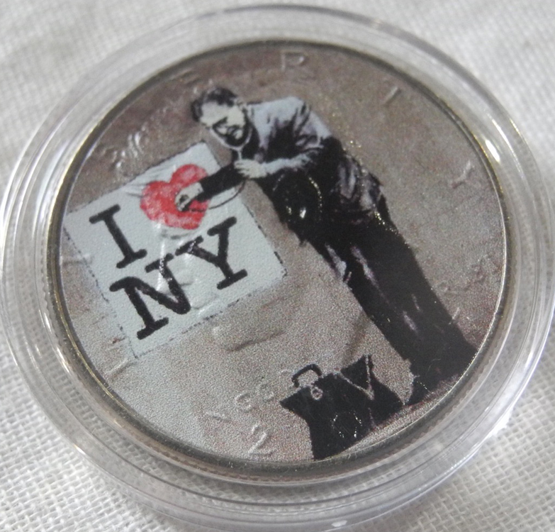 アメリカ 1/2ドル硬貨 バンクシー New York ニューヨーク 限定カラーコイン Banksy USA 証明書&コインホルダー付き 新品レア_画像2