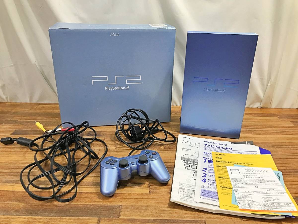 PS2 本体 SCPH-39000 スタンドセット レア色 アクア 本体動作OK ※コントローラー不良 管BARRの画像1