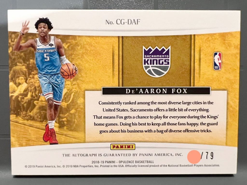 最高級直書/79 Auto Panini Opulence De'Aaron Fox ディアロン