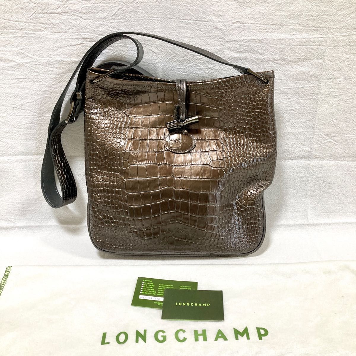 Longchamp ロンシャン ショルダーバッグ クロコ型押し 斜め掛け ロゾ 正規品