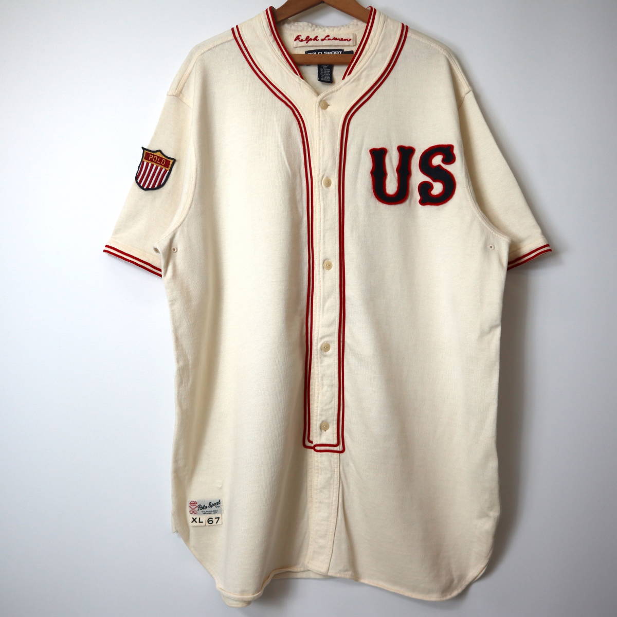 90s POLO SPORT ベースボールシャツ XL 生成りポロスポーツ 半袖シャツ