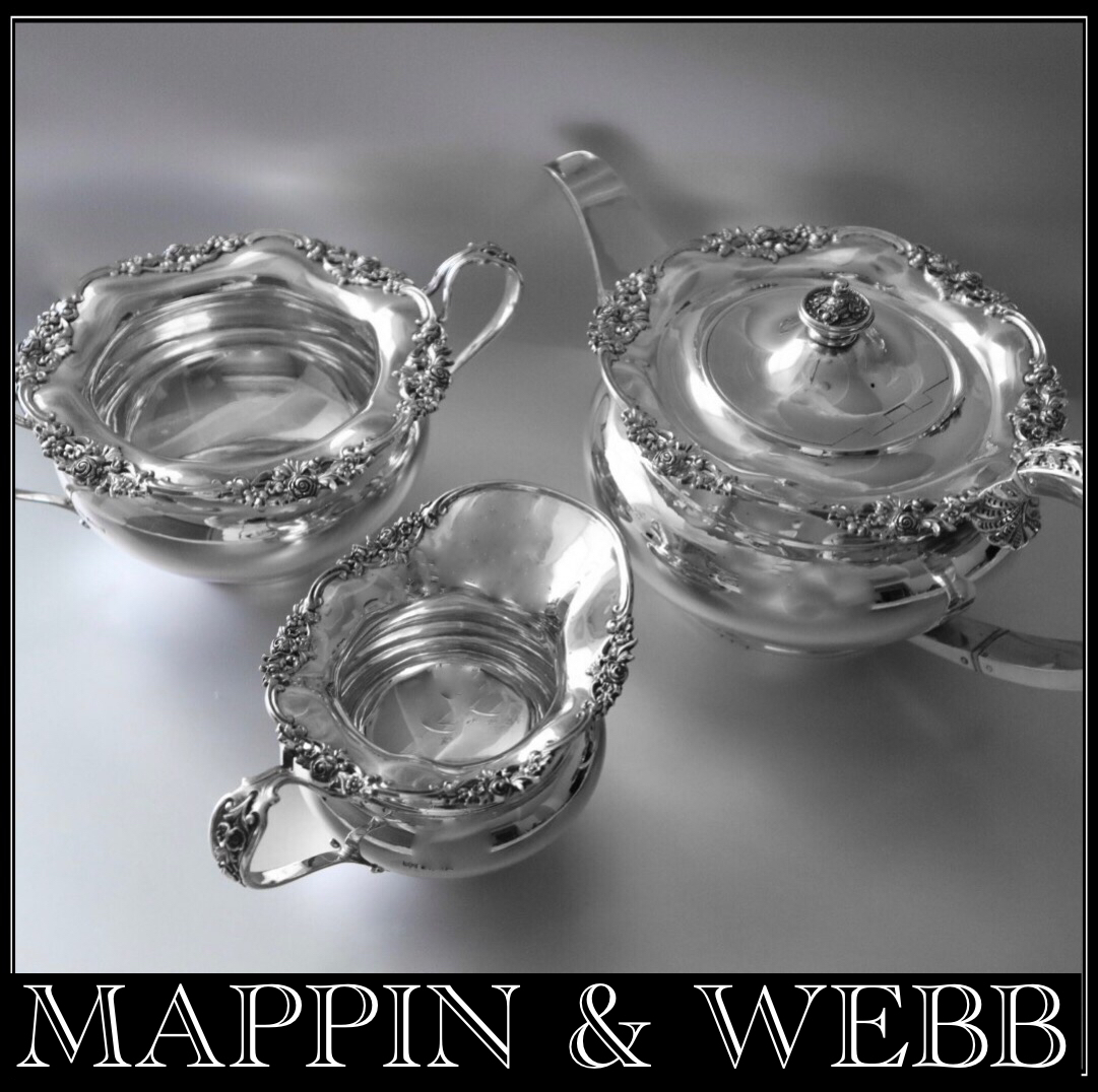 逸品！　MAPPIN & WEBB　スターリングシルバー　美しい薔薇の縁取りのティーセット_画像1