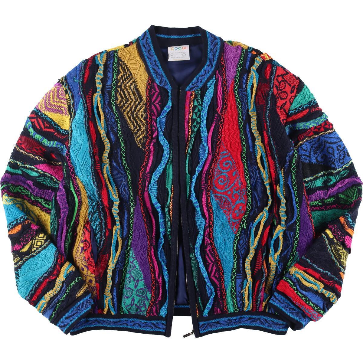 全部半額 古着 90年代 クージー COOGI フルジップ 総柄 コットンニット