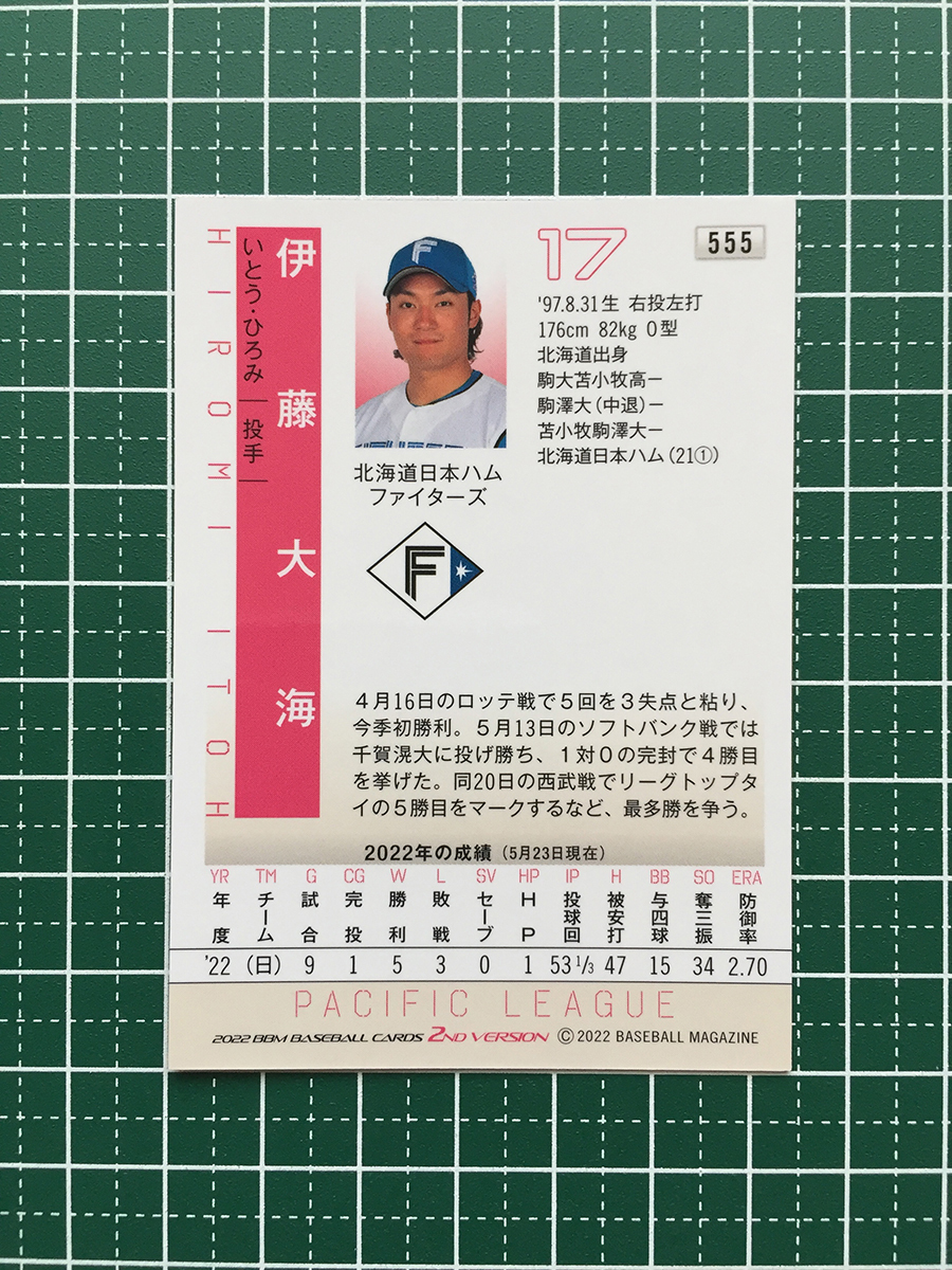 ★BBM 2022 プロ野球 2nd バージョン #555 伊藤大海［北海道日本ハムファイターズ］レギュラーカード キラ パラレル版★_画像2