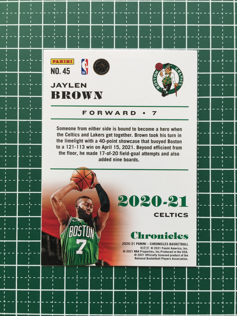 ★PANINI 2020-21 NBA CHRONICLES #45 JAYLEN BROWN［BOSTON CELTICS］ベースカード「CHRONICLES」★_画像2