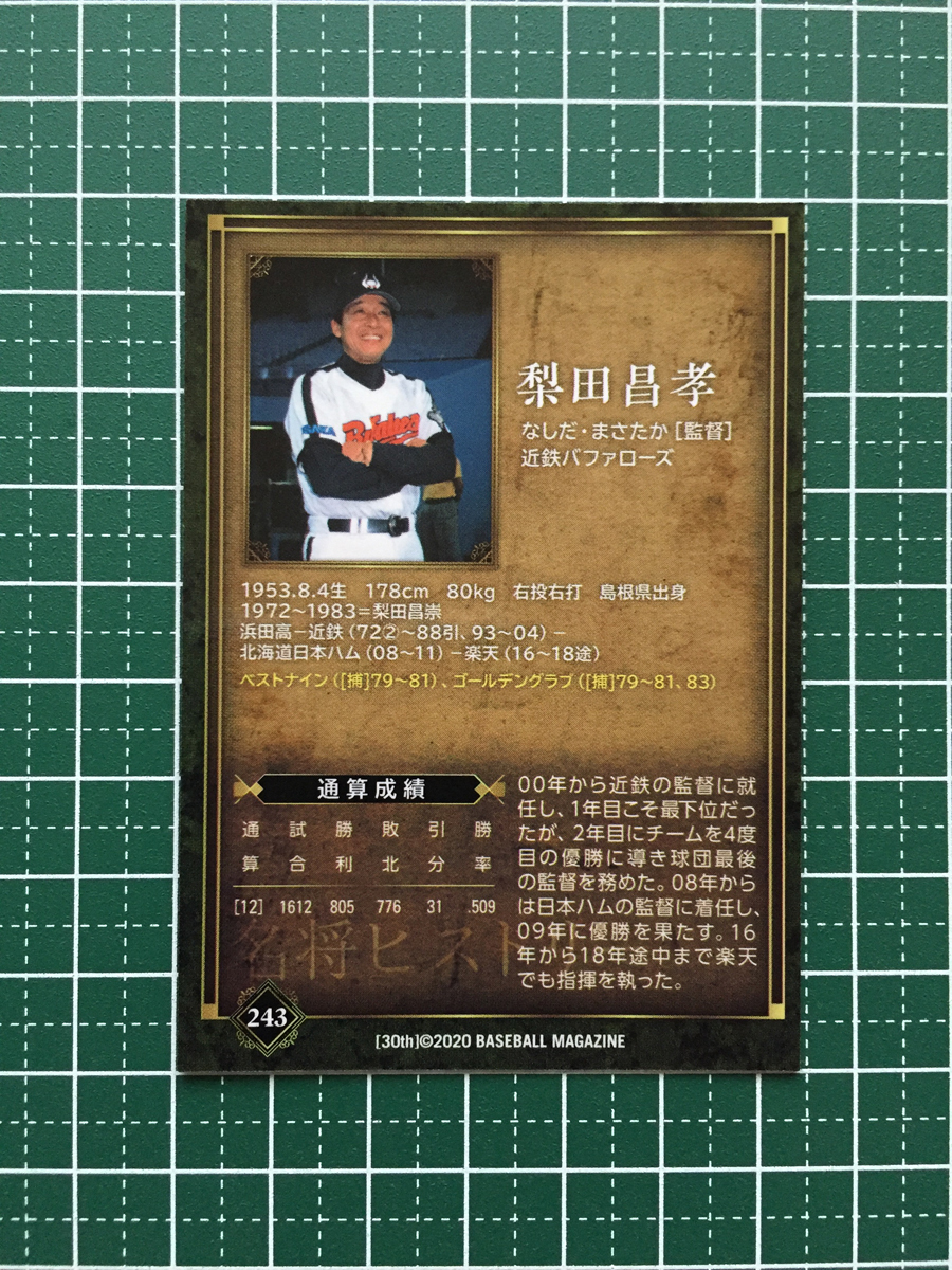 ★BBM 2020 プロ野球 30th ANNIVERSARY #243 梨田昌孝［近鉄バファローズ］レギュラーカード 20★_画像2