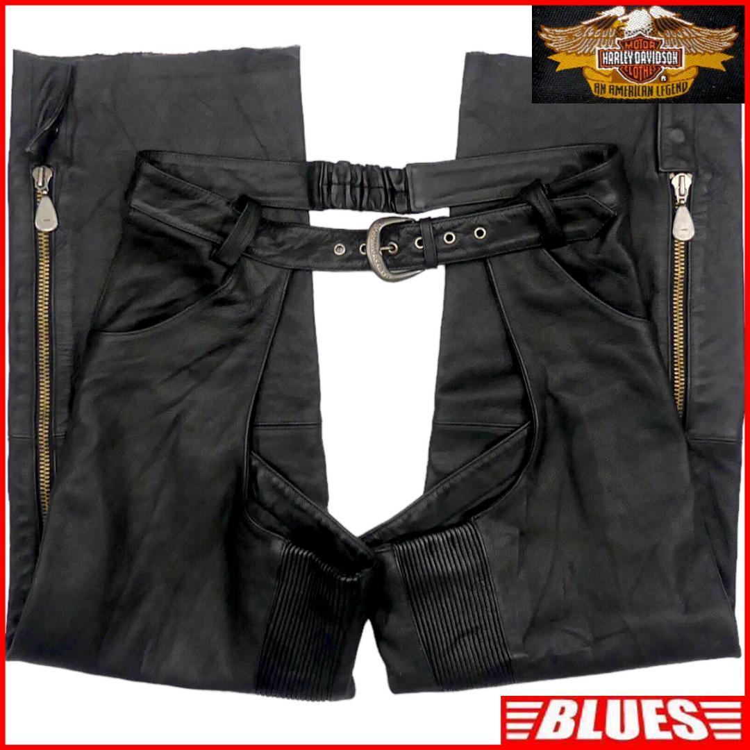  prompt decision *HARLEY DAVIDSON*M leather chaps leather ntsu Harley Davidson men's black original leather Rider's pants real leather waist rubber 