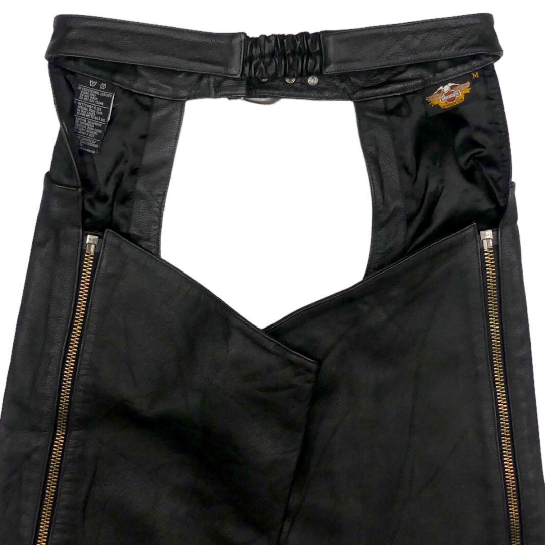  prompt decision *HARLEY DAVIDSON*M leather chaps leather ntsu Harley Davidson men's black original leather Rider's pants real leather waist rubber 