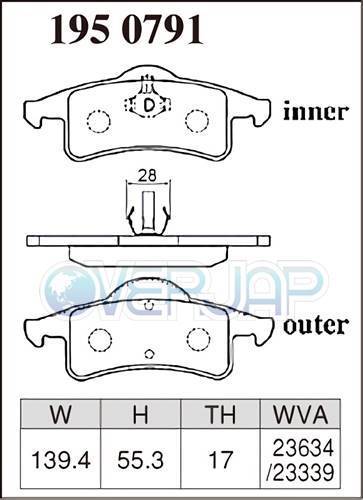 P1910945 / 1950791 DIXCEL プレミアム ブレーキパッド 1台分セット CHRYSLER/JEEP GRAND CHEROKEE WJ40/WJ47 1999～2005 4.0/4.7 AKEBONO_画像3