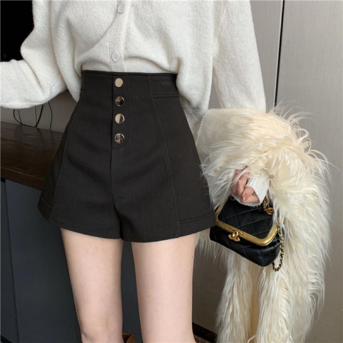 ハイウエスト ショートパンツ ボトムス オルチャン ガーリー 韓国 レディース レディースファッション