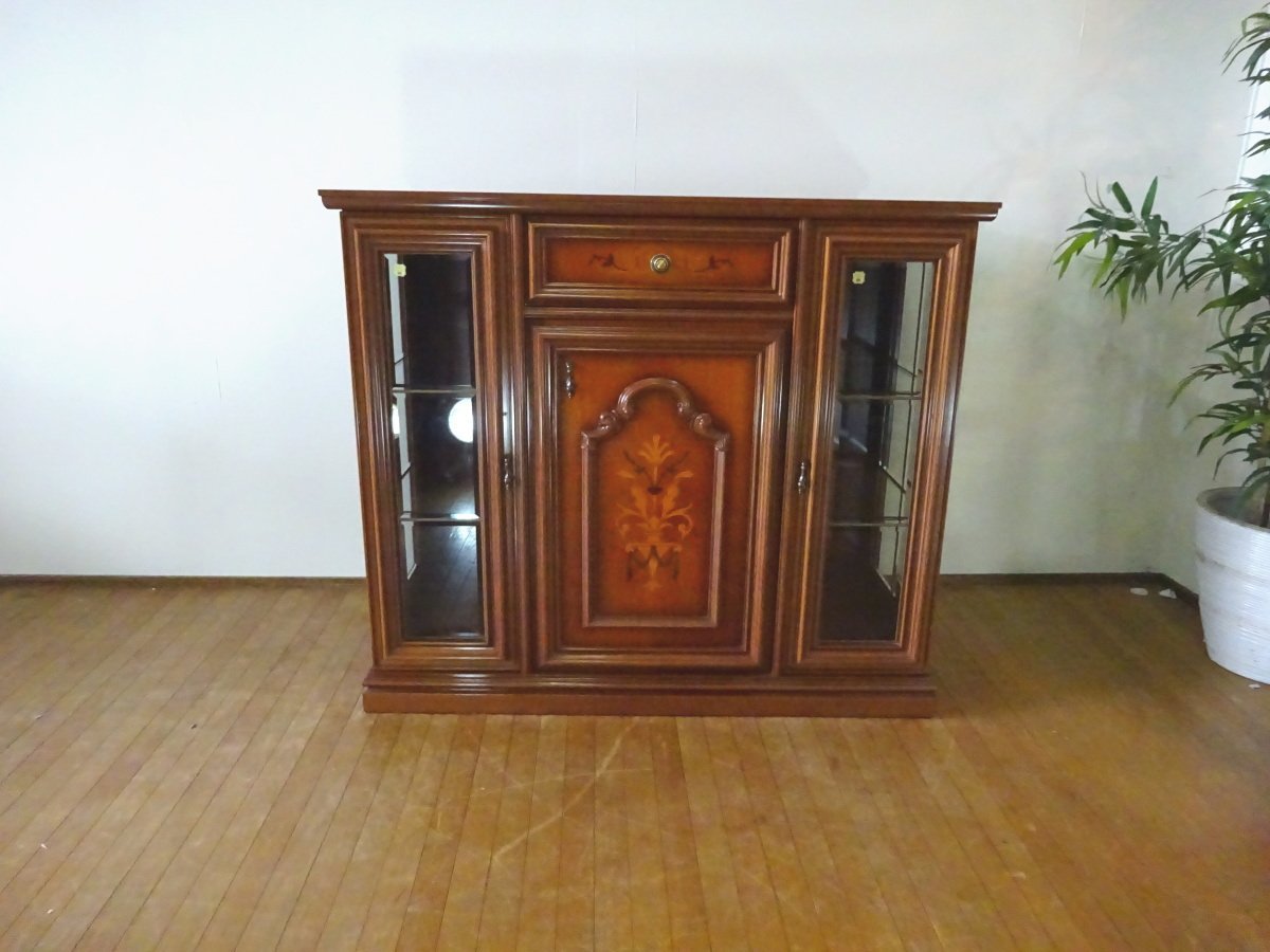 osk050322 【美品】 高級 イタリア家具 象嵌 キャビネット 飾り棚