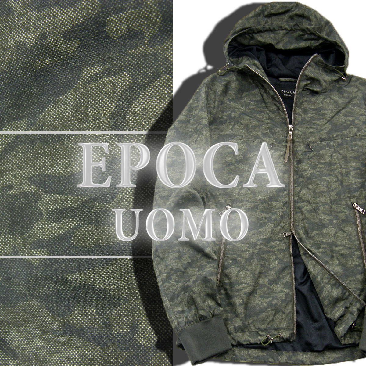 新品 EPOCA UOMO 【迷彩柄】 ダブルジップ リモンタ社 アウター フード付 定価5.3万円 カモフラージュ 48 L 春 秋 ★341887 エポカ ウォモ_画像1