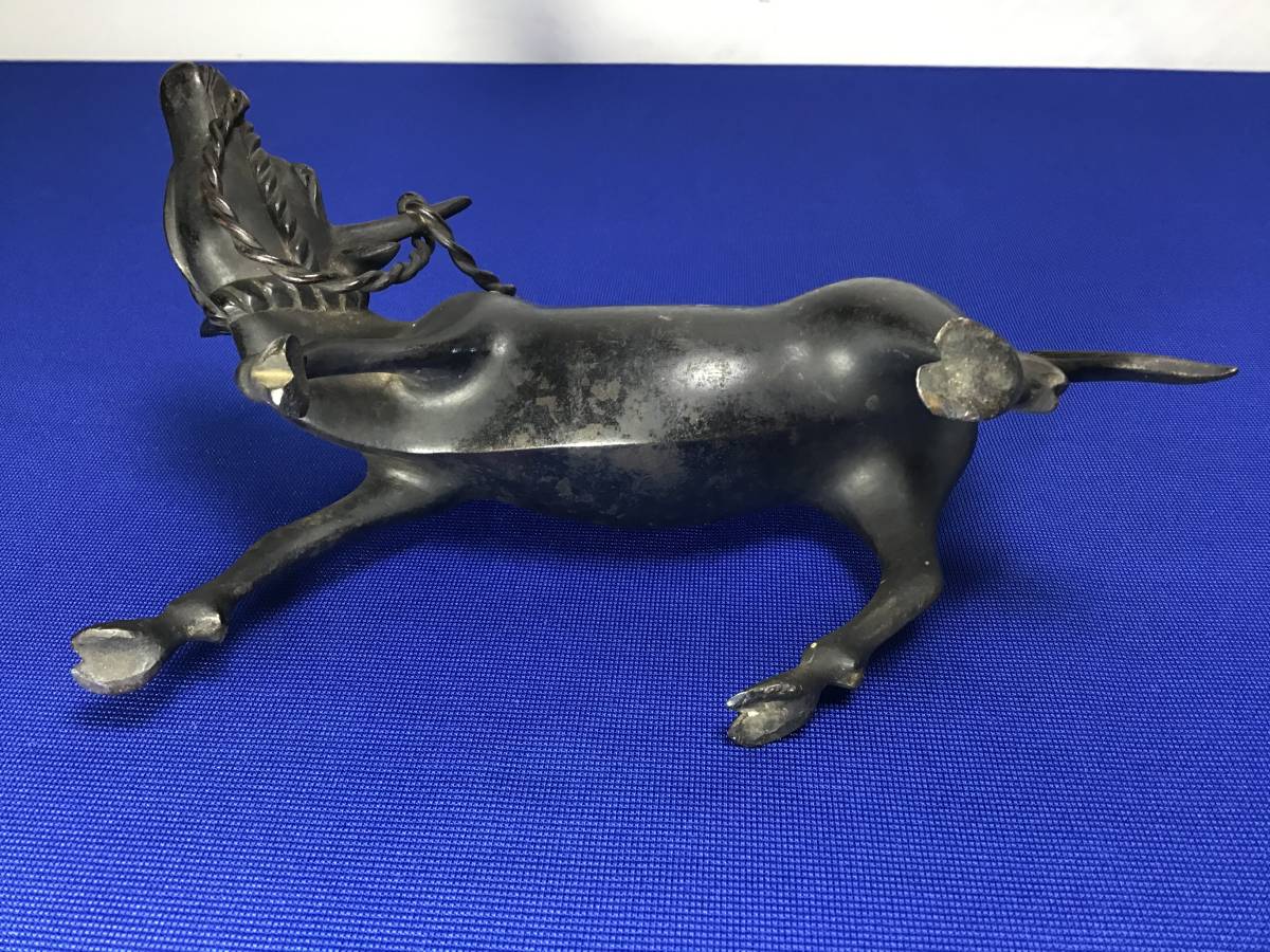 暖色系 中国美術 時代物 銅器 牛に笛吹童子 のったり 置物 香炉 骨董品