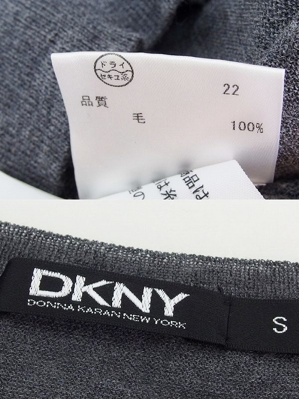 W*ダナキャランニューヨーク DKNY 刺繍デザイン Uネック 長袖ウールニット S グレー kz4220185052_画像4