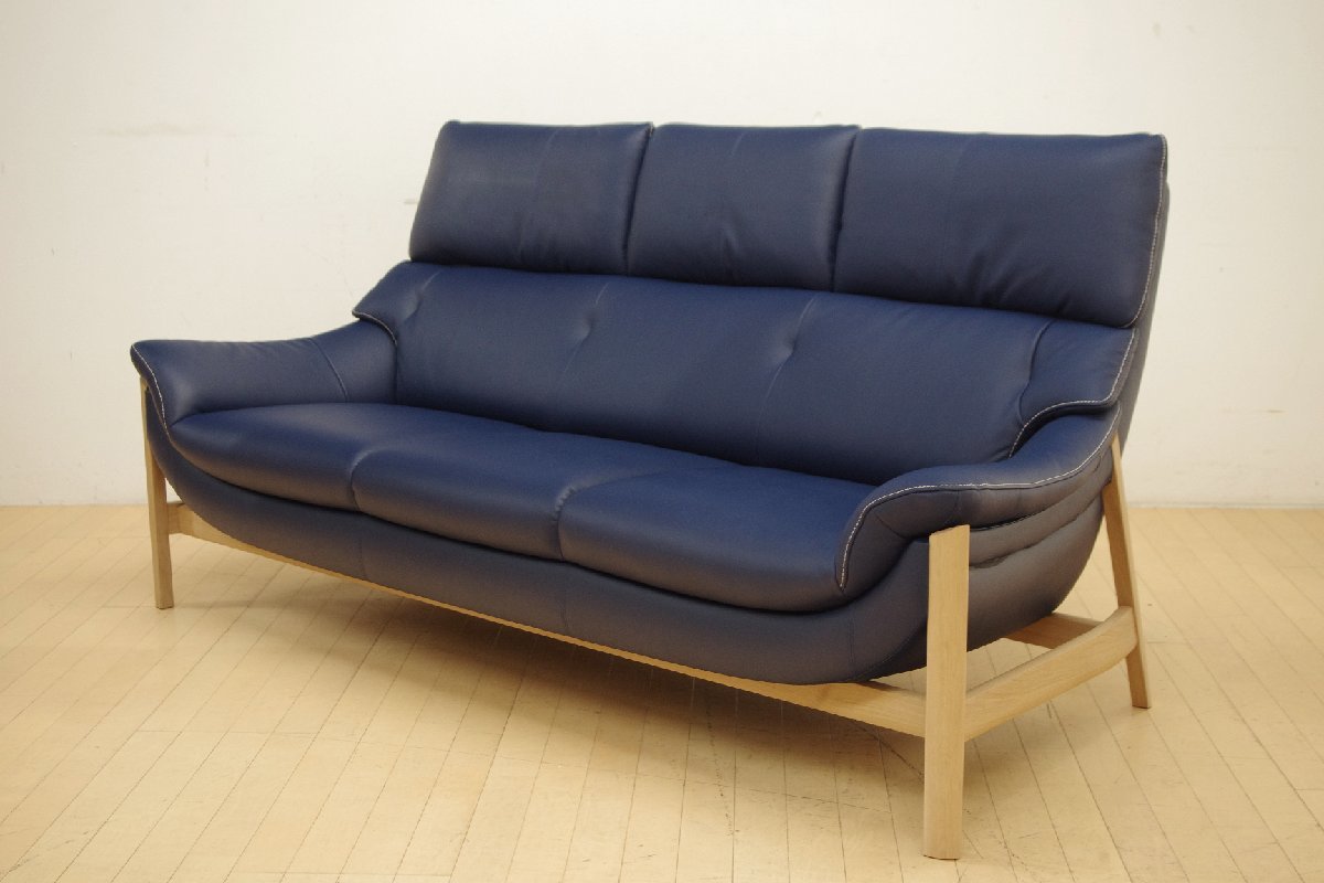 カリモク家具 3人掛けソファ 長椅子 ZU6203 オーク材 座面本革 3P