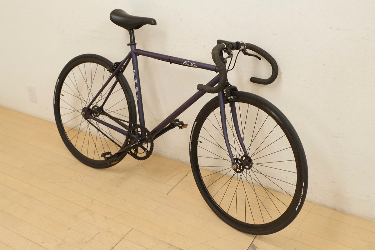 FUJI フジ FEATHER フェザー 52cmサイズ クロモリ シングルスピード ピスト バイク ネイビー 紺 中古 自転車