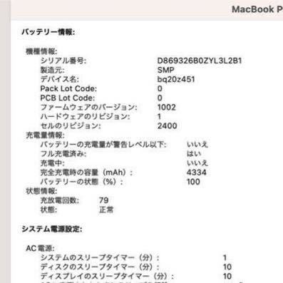 MacBook Pro 2019 13inch SSD128GB RAM16GB 充放電回数79回_画像4