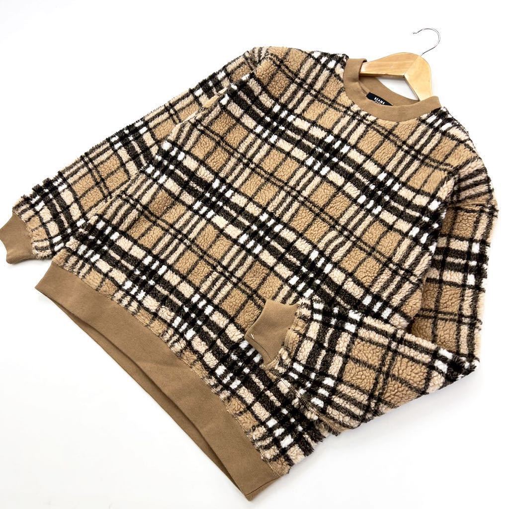  Beams * BEAMSa-ga il series check knitted fleece shirt S beige adult casual Ricci series casual ko-te old clothes MIX#J222