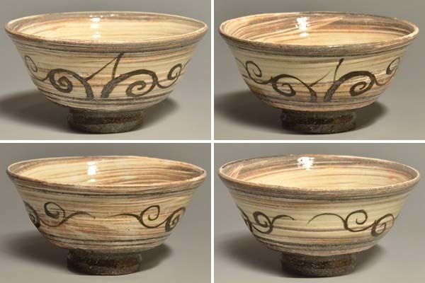 【限定品】 共布 共箱 森岡嘉祥（造）絵高麗刷毛目茶碗 茶道具 未 現代工芸 茶碗
