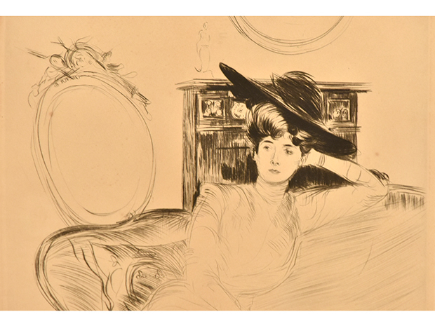 ポール・セザール・エリュー Paul Csar Helleu 銅版画 夫人像 鉛筆サイン 額装あり 版画 銅版 エッチング 絵画 書画 　 y0746