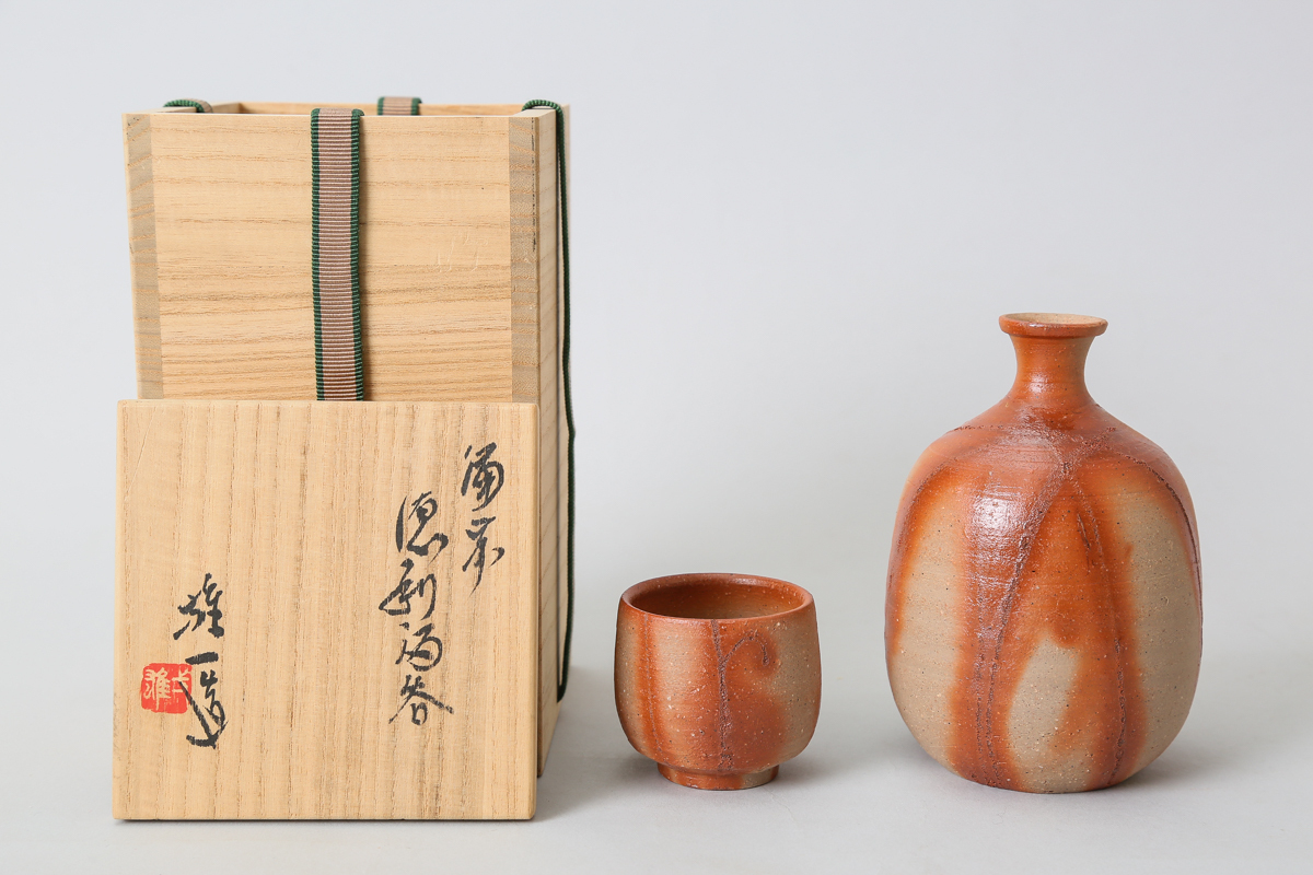 洛座】山本雄一造 備前焼 徳利酒呑 酒器 ぐい呑み 岡山県重要無形文化