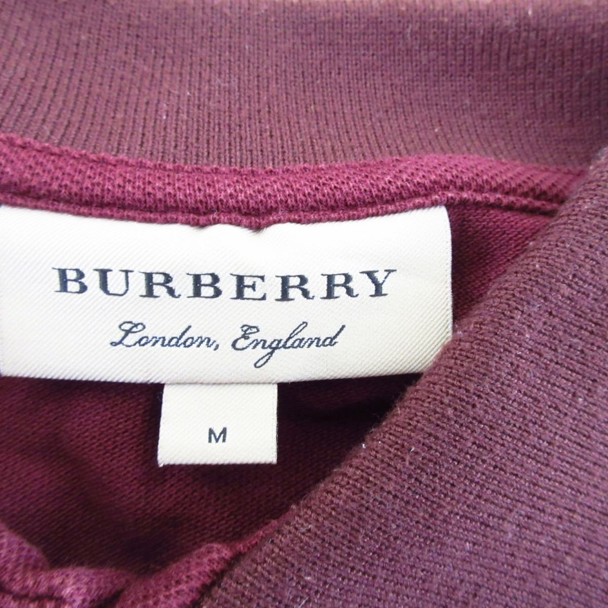  прекрасный товар BURBERRY LONDON ENGLAND Burberry London Англия plate Logo олень. . рубашка-поло с коротким рукавом cut and sewn M бордо 032