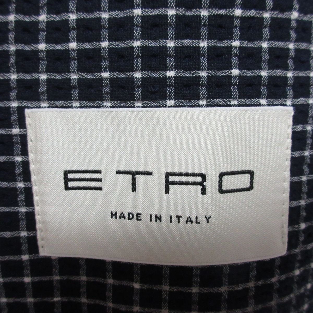 美品 ETRO エトロ 現行タグ ストレッチ チェック柄 シアサッカー シングル 2B テーラードジャケット 54 ネイビー 紺系_画像8