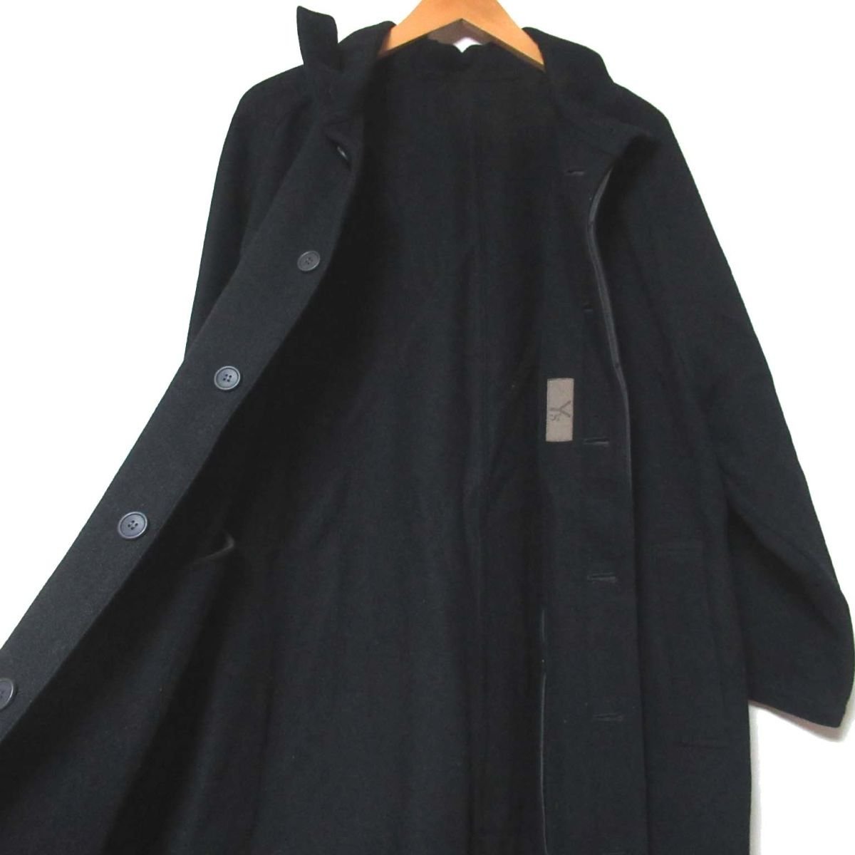 美品 最初期タグ Y's ワイズ ヨウジヤマモト 80s ヴィンテージ ウール オーバーサイズ ステンカラーコート ロングコート 黒 ブラック C0304_画像5