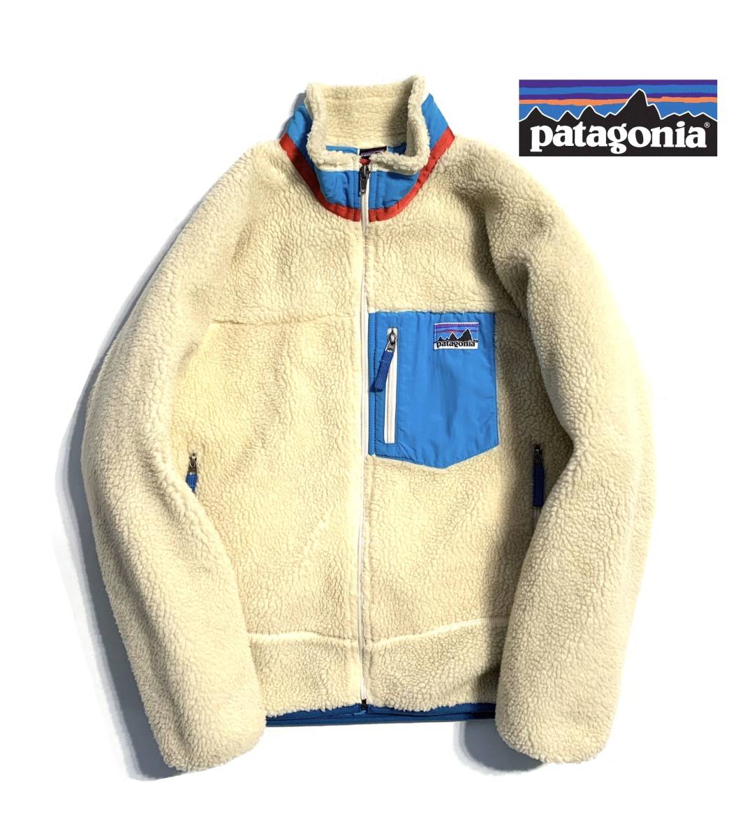 美品【アラスカブルー】Patagonia パタゴニア レトロX フリースジャケット キッズ XL (レディースM～L相当) ナチュラル×ブルー 即完売_画像1