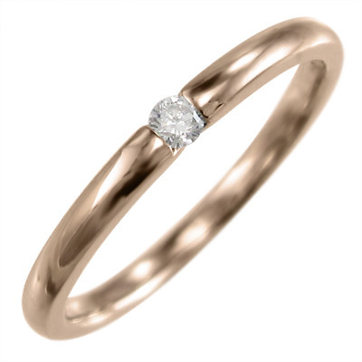 結婚指輪にも レディース 10kピンクゴールド 1粒石 ダイヤモンド 4月誕生石