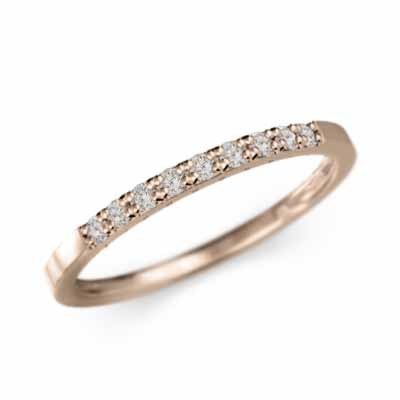ハーフ エタニティ 指輪 平らな指輪 細身 指輪 ダイヤモンド 18kピンクゴールド 幅リング 微細
