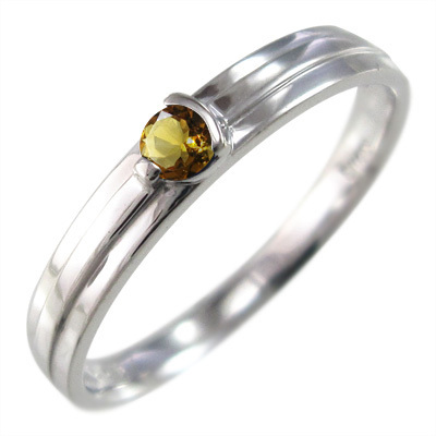 シトリン(黄水晶) 指輪 1粒 石 ホワイトゴールドk18 11月の誕生石