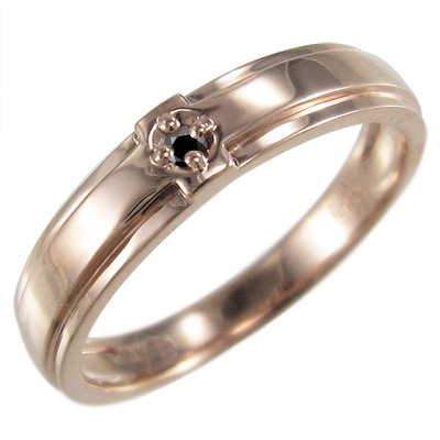 ブラックダイヤモンド(黒ダイヤ) 指輪 クロス ヘッド 1粒 石 18kピンクゴールド 4月の誕生石
