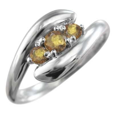 指輪 3ストーン ヘビ シトリン(黄水晶) 11月の誕生石 プラチナ900