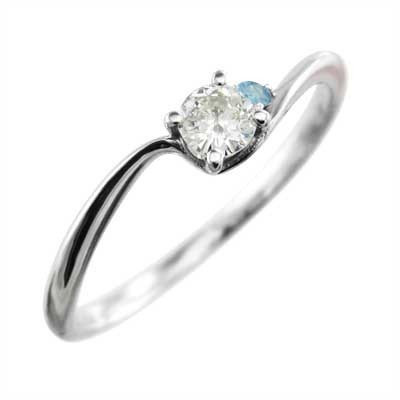 指輪 細身 指輪 ブルートパーズ 天然ダイヤモンド 11月の誕生石 k18ホワイトゴールド